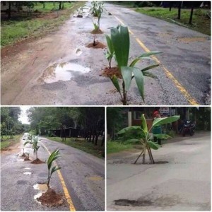 Pobladores siembran plátano y coco en protesta por calles dañadas