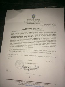 Circular de La Policía ordena proteger al Presidente Hernández  de Los Indignados