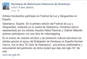 Publicación de la Secretaría de Relaciones Exteriores es desmentida por artista hondureño