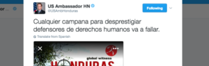 Embajador de EEUU condena campaña de descrédito contra Global Witness