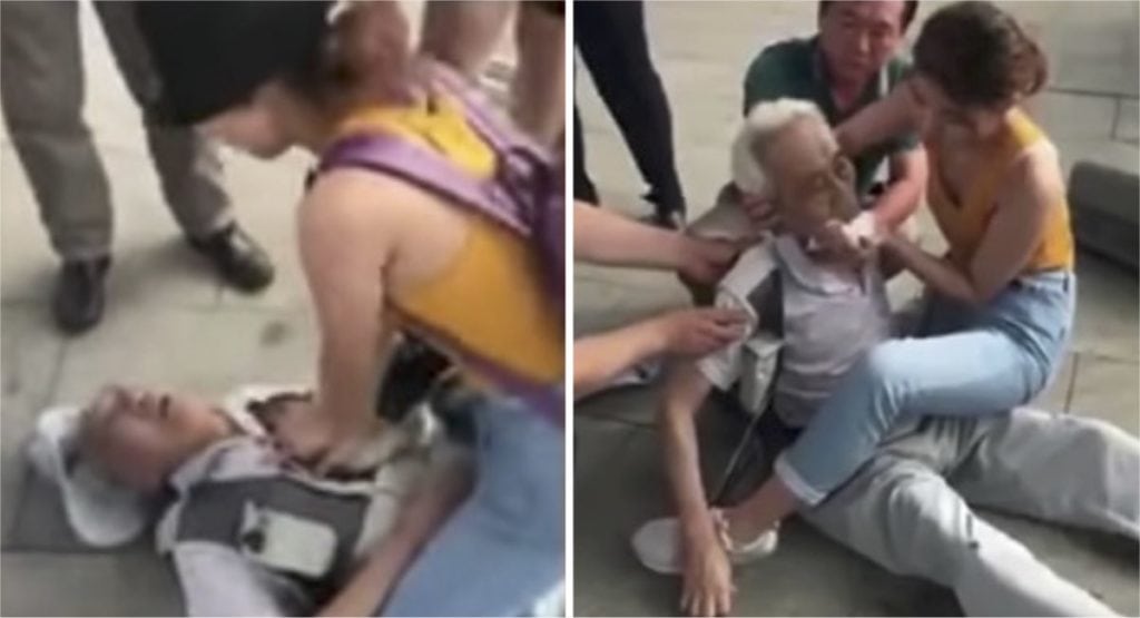 Joven “heroína” lucha por más de media hora para revivir a un anciano que se desvaneció en plena calle