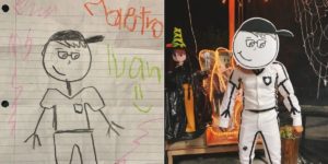 Un profesor se disfraza del dibujo que su alumna fallecida le hizo