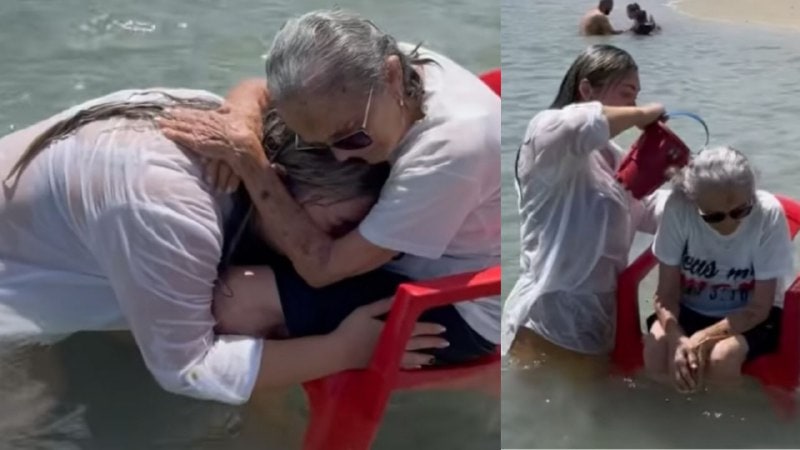 Nieta lleva a su abuela a conocer el mar por primera vez