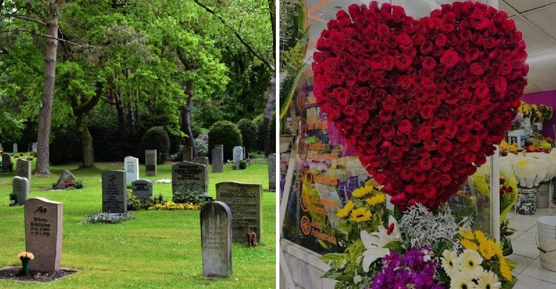 Buscan a ladrón que robó un arreglo de flores gigante de un cementerio para día de San Valentín
