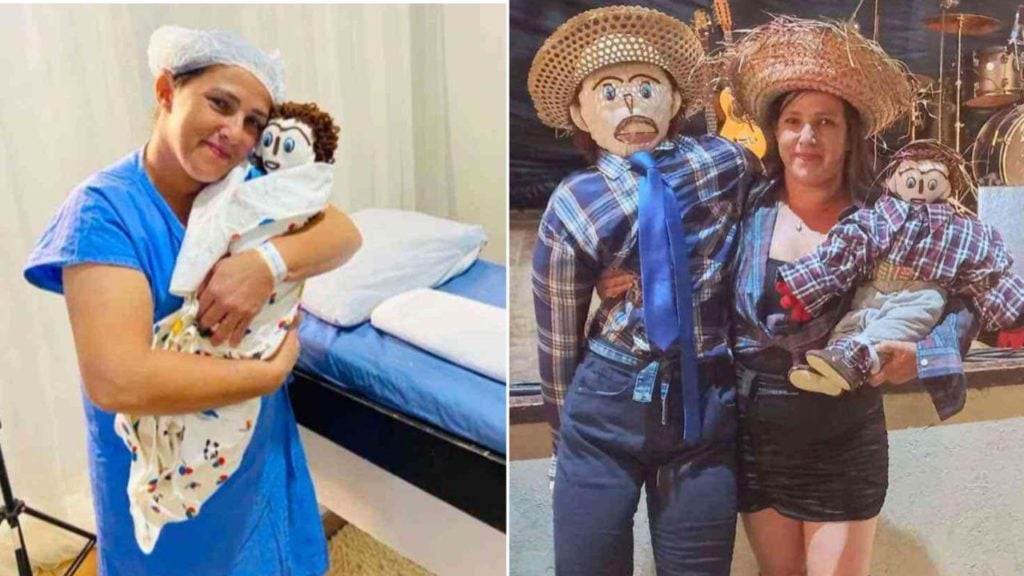 Mujer presume que “dio a luz” tras casarse con un muñeco de trapo