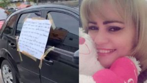 Mujer descubre infidelidad y le deja pancarta en el auto de su esposo: “Ven por tus cosas, ya no te quiero”