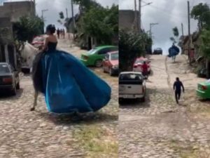 Caballo se lleva a una quinceañera a toda velocidad, el video sea viralizado en las redes