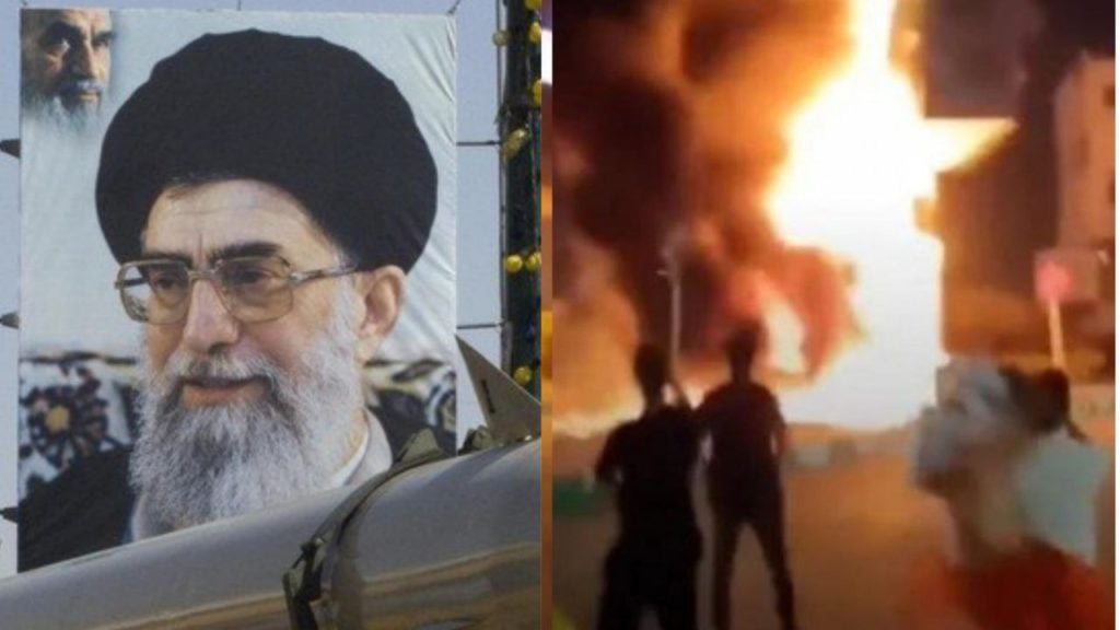 Protestantes por “la libertad” queman enorme cartel del líder iraní Alí Jamenei