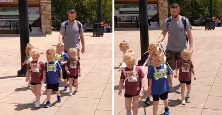 Indignación luego que padre publicara fotografía llevando a sus cinco hijos con correa