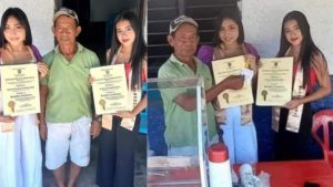 Jóvenes comparten la felicidad de su título con el vendedor de comida que les fiaba