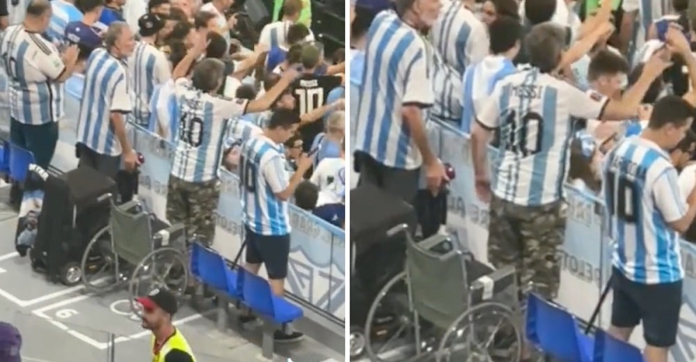 Aficionado argentino con supuesta discapacidad es grabado celebrando de pie el triunfo de su selección