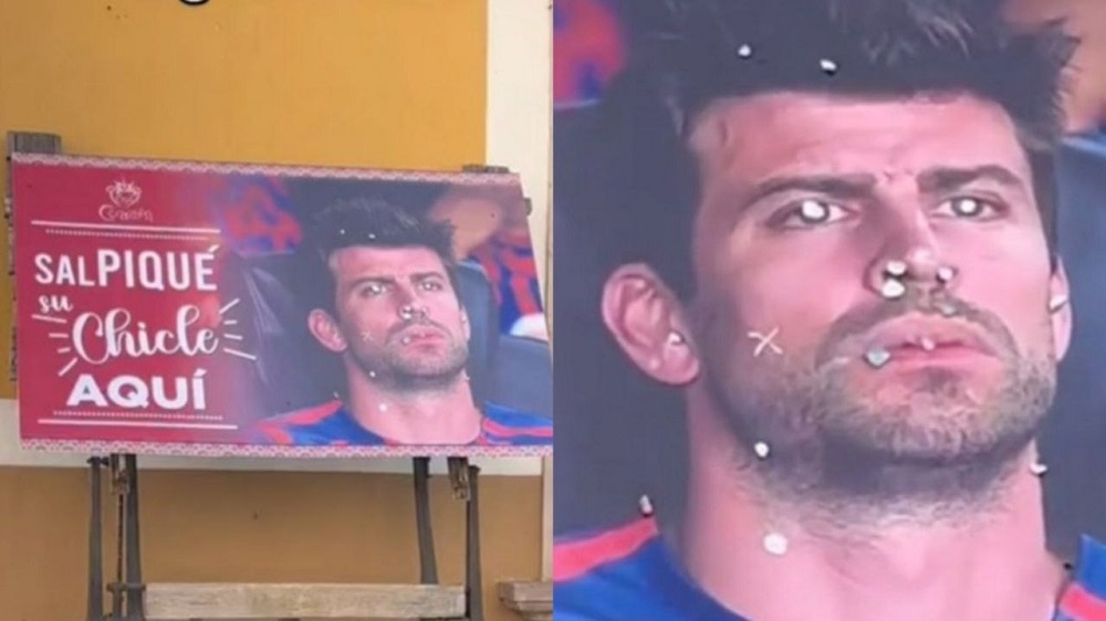 Fotografía de Gerard Piqué es usada como basurero para pegar chicle