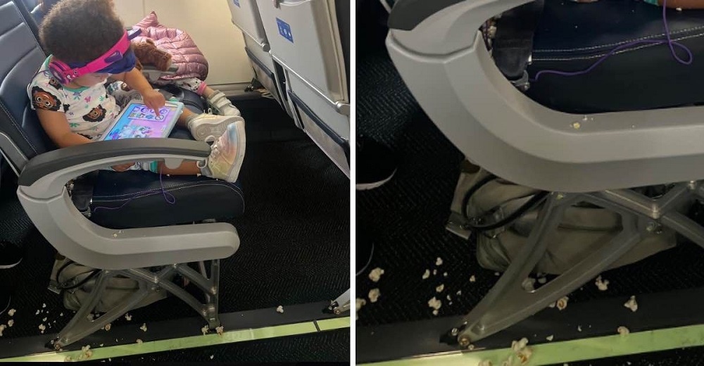 Mujer embarazada fue obligada a limpiar el desastre que hicieron sus hijos en un avión