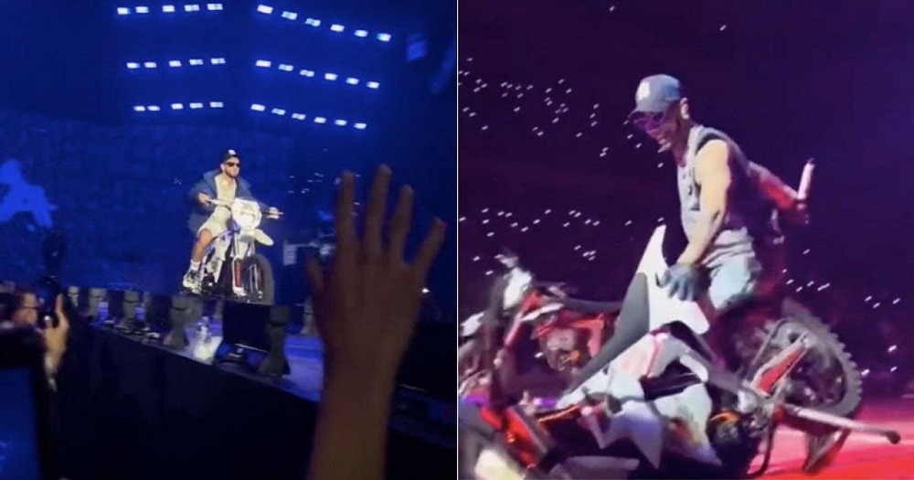 Anuel casi provoca una tragedia: perdió el control de la moto y la dejó caer sobre el público