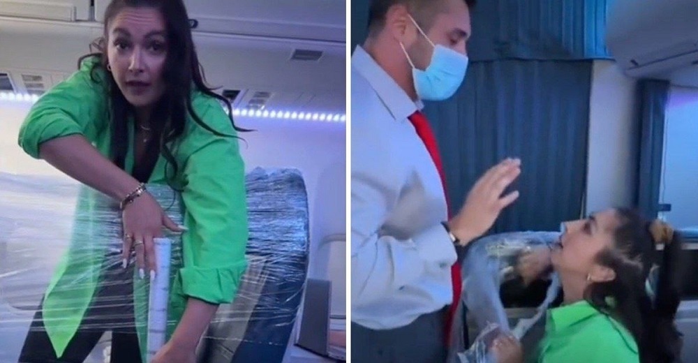 Mujer quería ir exclusiva en un avión y envolvió con plástico tres asientos