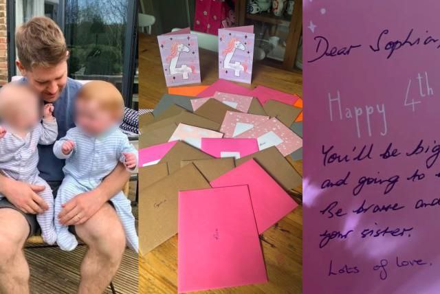 Un padre escribió 30 cartitas de cumpleaños a sus hijas gemelas antes de morir