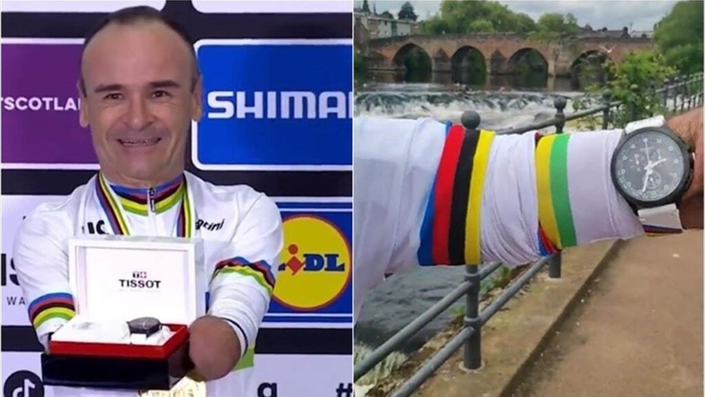 Entregan a un ciclista paralímpico sin manos una pulsera y las redes “explotan” de indignación