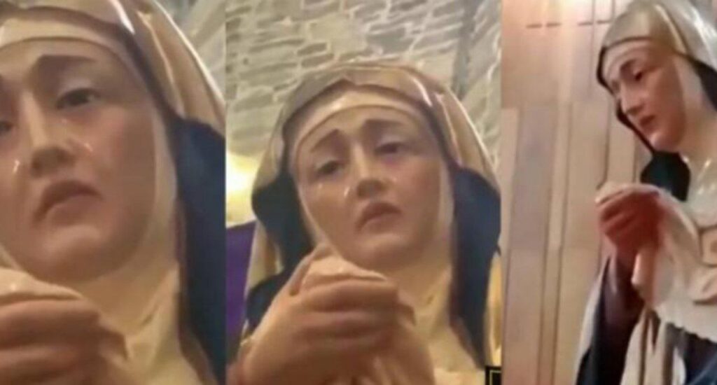 Imagen de la virgen María llora en plena misa y lo captan en un video