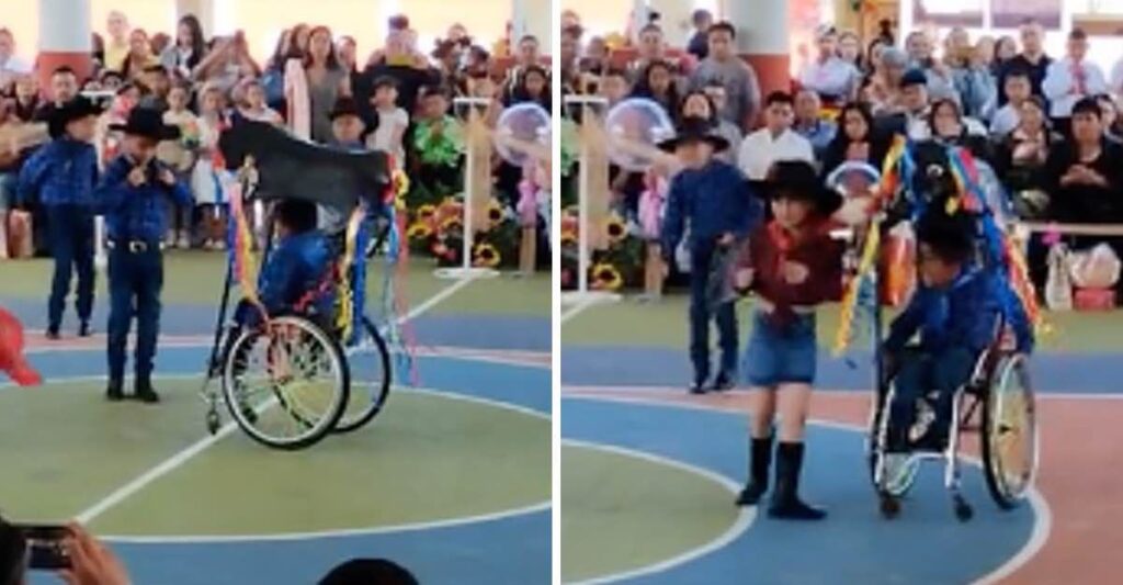 “Que salga el toro": niño en silla de ruedas, fue el protagonista de un baile escolar